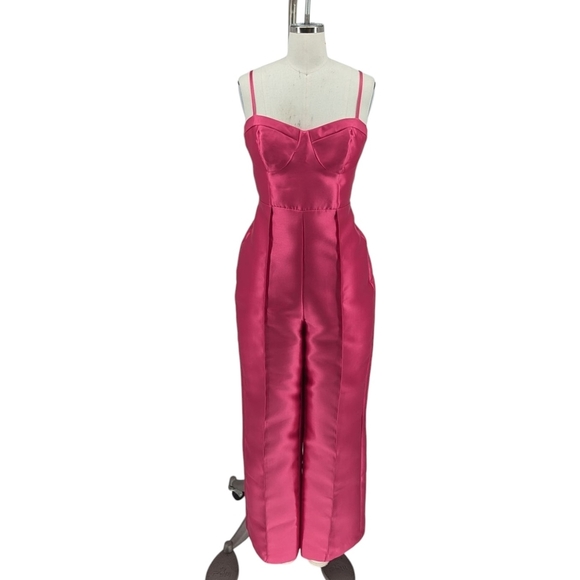 01580 Lulus Sweetheart Wide Leg Satin Jumpsuit Pink Size Medium barbie barbiecor - Picture 1 of 7